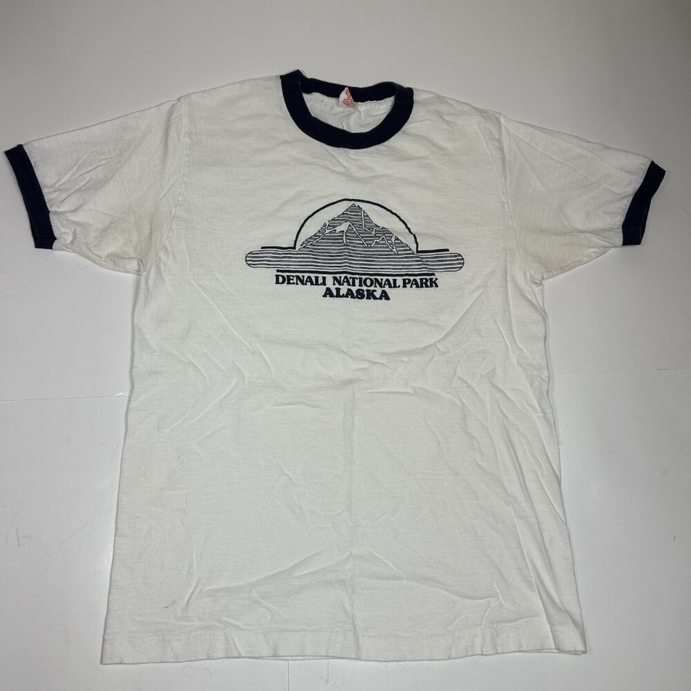 Vtg 70s  Collegiate Pacific DENALI National Park ALASKA Men White T-shirt Sz XL